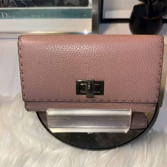 Fendi Wallet Selleria Peekaboo Long Bifold Pink Double Open Women's Leather - Picture 4 of 17